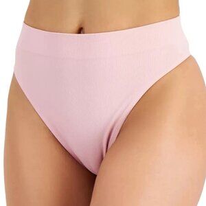Jenni Women's Seamless Ribbed Knit Hi-Cut Thong Panty Underwear, Pink, XXL